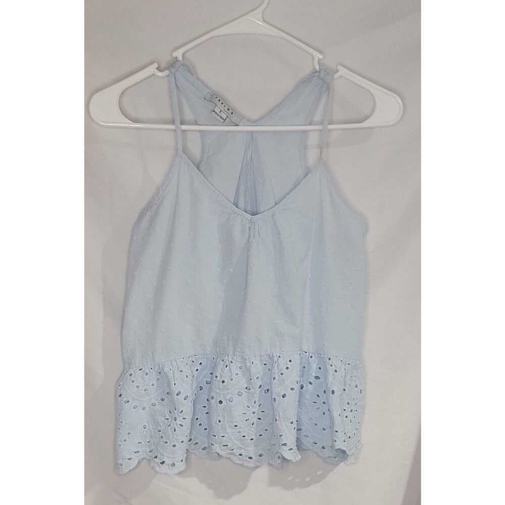Light Blue Babydoll Eyelet Large Tank Top Cami Spaghetti Straps Tie Back Y2K